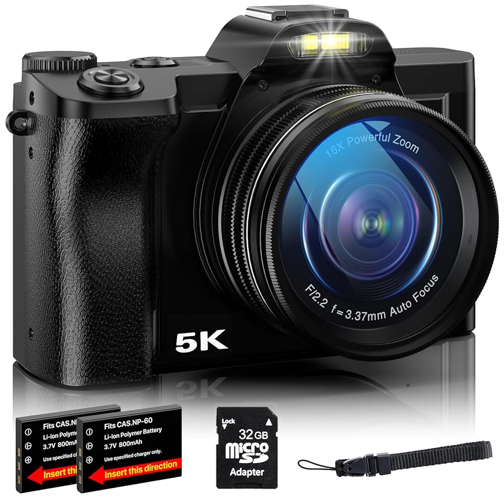 5K Digital Camera WiFi Autofocus Vlogging Camera for YouTube 48MP Camera for Photography and Video, 3.5" Screen Travel Camera with UV Filter, Anti-Shake,16X Digital Zoom,32GB SD...