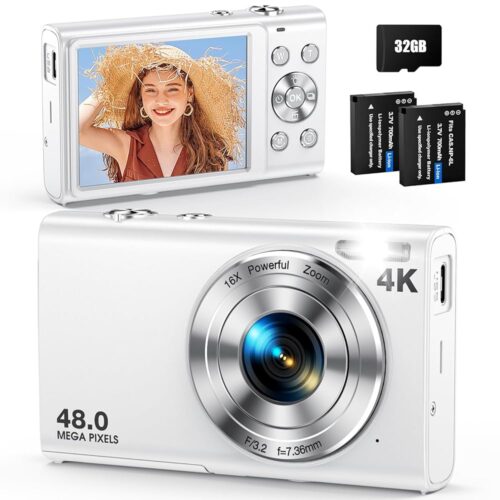 Digital Camera, Autofocus 48MP UHD 4K Vlogging Camera 16X Digital Zoom, Portable Compact Point and Shoot Digital Camera for Teens Adult Beginner with 32GB Card, 2 Batteries,...