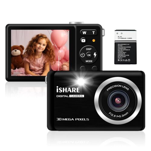 Digital Camera for Photography, 30MP 1080P Rechargeable Point and Shoot Digital Camera with 2.8" LCD 18X Digital Zoom, Compact Camera for Kids/Teens/Seniors/Beginners（Black）