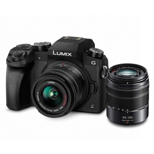 Panasonic Lumix G7 4K Digital Mirrorless Camera Bundle with Lumix G Vario 14-42mm and 45-150mm Lenses, 16MP, 3-Inch Touch LCD, DMC-G7WK (USA Black)