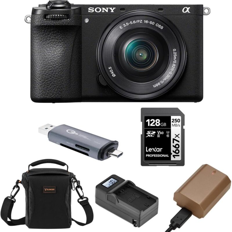 Sony Alpha a6700 Mirrorless Camera Body with E PZ 16-50mm f/3.5-5.6 OSS Lens Bundle with Multi-Device Shoulder Bag, 128GB SD Card, OTG Card Reader, Extra Battery, Smart Charger...