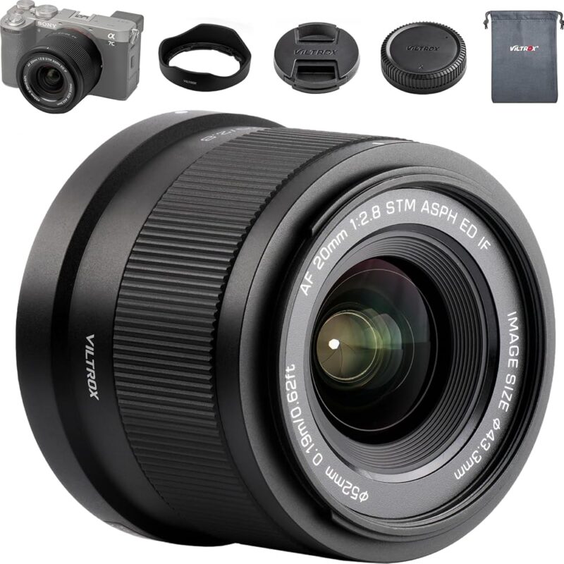 Viltrox 20mm F2.8 AF STM for Sony FE, 157g Lightweight Wide Angle Full Frame Auto Focus Prime Lens with Large Aperture f/2.8 for Sony E-mount Camera a7CR a7C a7CII a6700 ZV-E100...